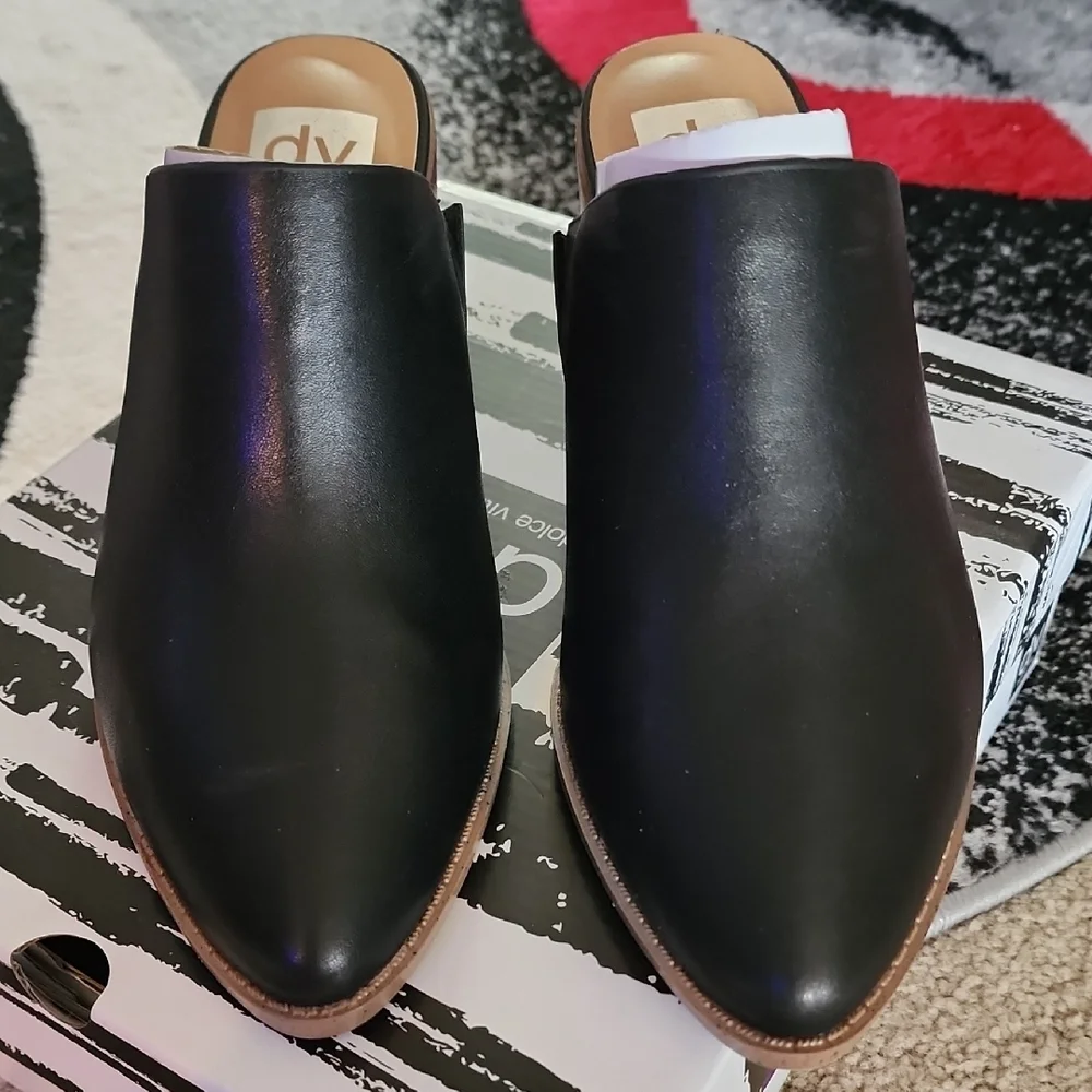 Dolce Vita Black Leather Mules with Wooden Heel - Picture 3 of 6